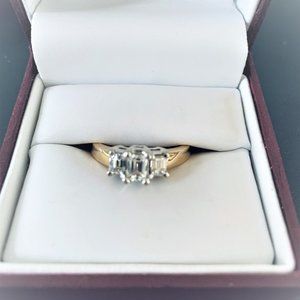 Emerald Engagement Sz 9 - 14K 3-Stone 1CT IJ/VS2